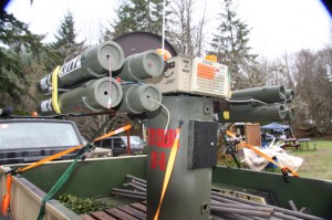 Rear view of SAM, mounted on Camp R and R s military trailer. 